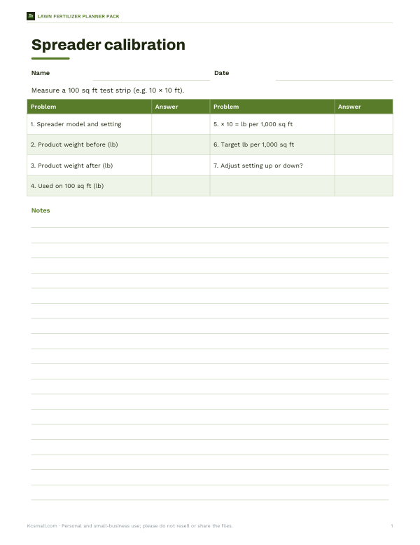 Preview of Printable Spreader Calibration Worksheet