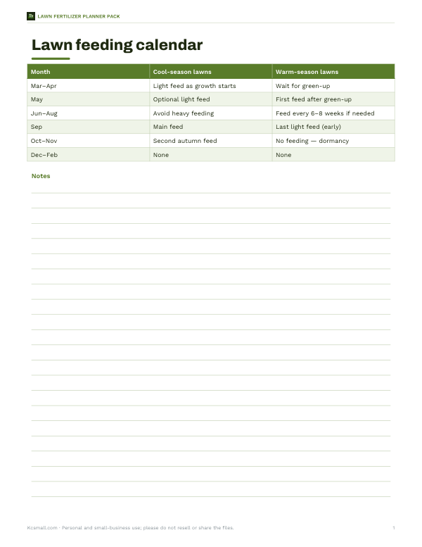 Preview of Printable Lawn Feeding Calendar