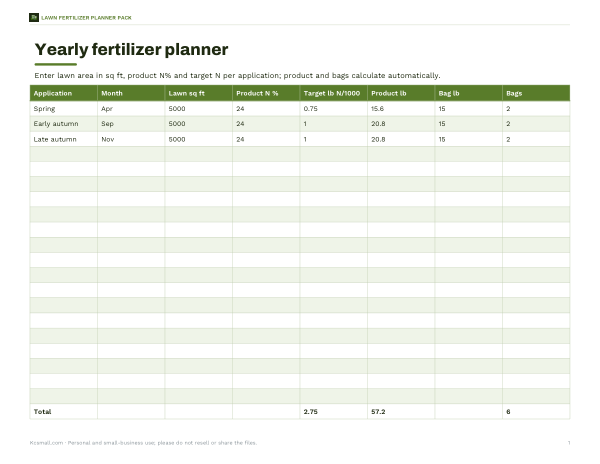 Preview of Printable Lawn Fertilizer Planner