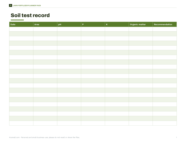 Preview of Printable Soil Test Record